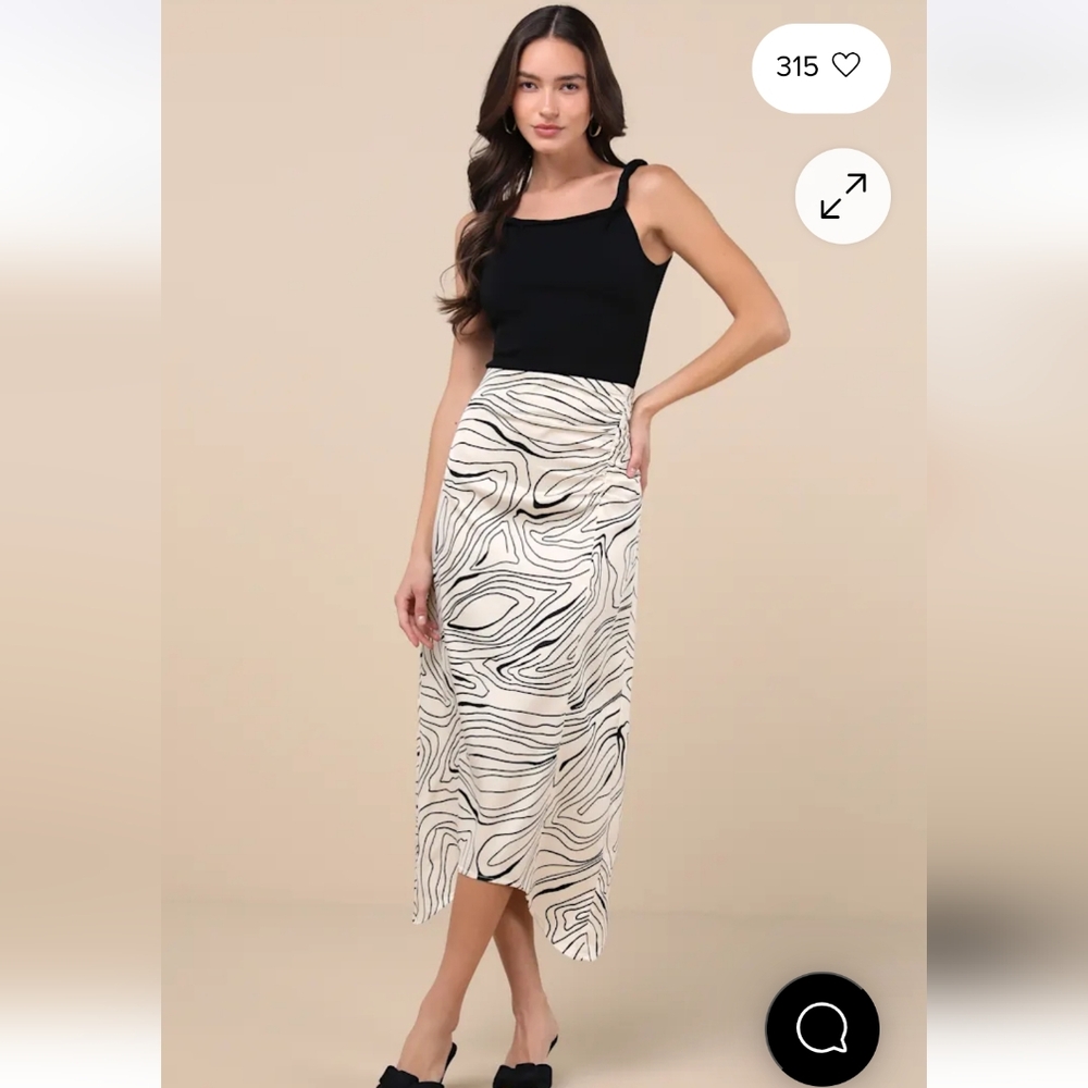 Revolve Lulus Classy Influence Cream Abstract Asymmetrical Midi Skirt Size M